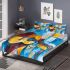 Guitar and wine glass cubism style painting bedding set