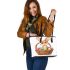 Happy easter bunny with a basket full of colored eggs leather tote bag