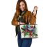 Happy smiling red eyed tree frog sitting on a branch leaather tote bag