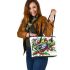 Happy smiling red eyed tree frog sitting on a branch leaather tote bag