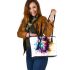 Horse head colorful ink splash and paint drips leather tote bag