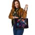 Horse head in the style of colorful paint splashes leather tote bag