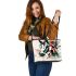 Horse head watercolor and ink splashes leather tote bag