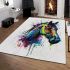 Horse head watercolor splashes area rugs carpet