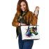 Horse head watercolor splashes leather tote bag