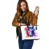 Horse head watercolor splashes leather tote bag