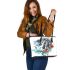 Horse head with turquoise and teal feathers leather tote bag