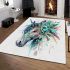 Horse head with turquoise and teal flowers area rugs carpet