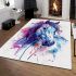 Horse watercolor splash with ink drips area rugs carpet