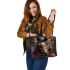 Horse with indian feather headdress leather tote bag