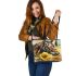 Horse with sunflower leather tote bag