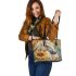 Horse with sunflower watercolor leather tote bag