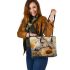 Horse with sunflower watercolor leather tote bag