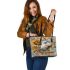 Horse with sunflower watercolor leather tote bag