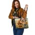 Horse with sunflower watercolor leather tote bag