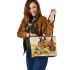 Horse with sunflower watercolor leather tote bag