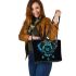 Illustration of an owl sitting on a dreamcatcher leather tote bag