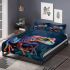 Illustrative colorful frog with fractal skin and glowing eyes bedding set