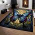 Intricate stained glass butterfly area rugs carpet