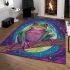 Iridescent neon pink and green tree frog on bamboo stick area rugs carpet