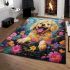 Joyful pup among colorful blossoms area rugs carpet