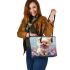 Kawaii cute adorable fluffy furry baby puppy brown beige fur leather tote bag