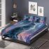 Longhaired british cat in futuristic cityscapes bedding set