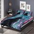 Longhaired british cat in futuristic cyberpunk cities bedding set