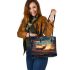 Majestic deer with antlers in a forest at sunset leather totee bag