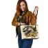 Majestic horse with flowing mane adorned in sunflowers leather tote bag