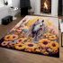 Majestic white horse in flower field area rugs carpet