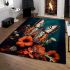 Monarch butterfly perched on a vase of colorful flowers area rugs carpet