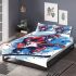 Monkey wearing hat and skiing with electric guitar bedding set