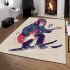 Monkey wearing hat and skiing with electric guitar area rug