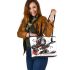 Monkey wearing hat and skiing with electric guitar leather tote bag