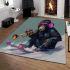 Monkey wearing sunglasses skiing with trumpet area rug