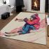 Monkey wearing sunglasses skiing with trumpet area rug