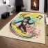 Monkey wearing sunglasses surfing with banana area rug