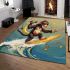 Monkey wearing sunglasses surfing with banana area rug