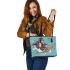 Monkey wearing sunglasses surfing with coconuts leather tote bag