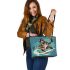 Monkey wearing sunglasses surfing with electric guitar leather tote bag