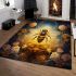 Mystical bee guardian amidst blooming flowers area rugs carpet