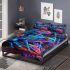 Neon blue frog sitting on top of colorful mushrooms in the forest bedding set