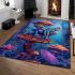 Neon colored frog sitting on top of mushrooms in the forest area rugs carpet
