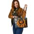 Orange grinchy smile and dream catcher leather tote bag