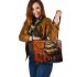 Orange grinchy smile and dream catcher leather tote bag