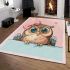 Owl peeking over the edge wearing a bow on its head area rugs carpet