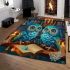 Owls in teal blue and turquoise colors area rugs carpet