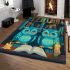 Owls in teal blue and turquoise colors area rugs carpet