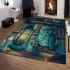 Owls teal blue and turquoise colors area rugs carpet